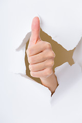 Image showing Human hand gesturing thumbs up