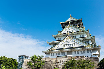 Image showing Osaka castle in Japan with clear blue sky