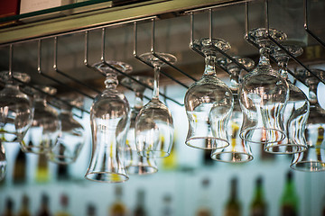 Image showing Empty glasses in a bar