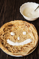 Image showing Fried tasty smiling pancakes 
