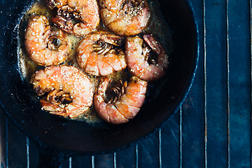 Image showing Shrimp fried with garlic and sesame seeds