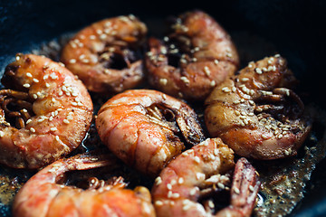 Image showing Shrimp fried with garlic and sesame seeds