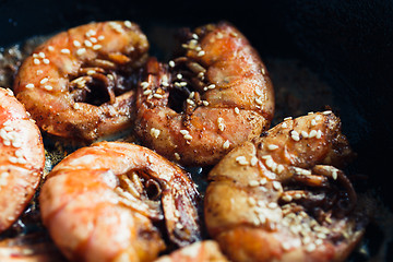 Image showing Shrimp fried with garlic and sesame seeds