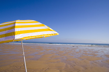 Image showing yellow umbrella at the beach