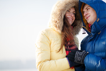 Image showing beautiful couple embracing in winter