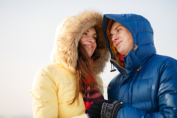 Image showing beautiful couple embracing in winter