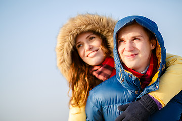 Image showing beautiful couple embracing in winter