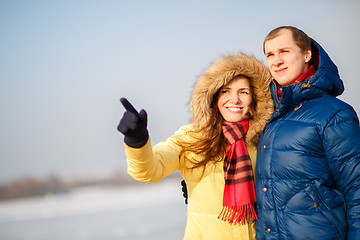 Image showing beautiful couple embracing in winter