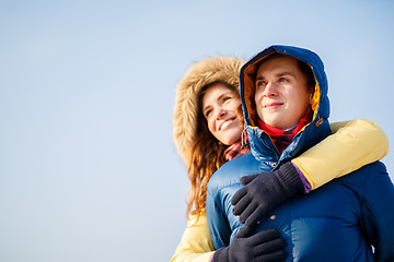 Image showing beautiful couple embracing in winter