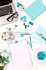 Image showing Still life of fashion woman,  blue objects on white