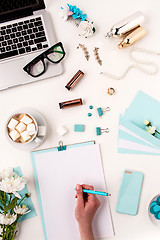 Image showing Still life of fashion woman,  blue objects on white