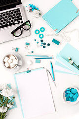 Image showing Still life of fashion woman,  blue objects on white