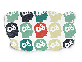 Image showing Marketing concept: Head With Gears icons on Torn Paper background