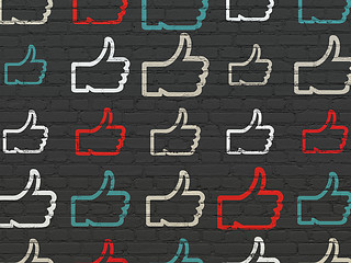 Image showing Social network concept: Thumb Up icons on wall background