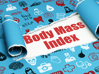 Image showing Healthcare concept: red text Body Mass Index under the piece of  torn paper