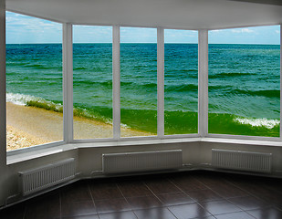 Image showing plastic window with view of marine waves