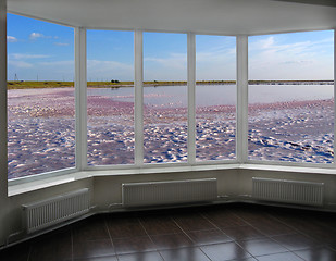 Image showing plastic window with view of salty sea