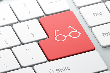 Image showing Learning concept: Glasses on computer keyboard background