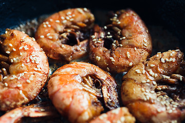 Image showing Shrimp fried with garlic and sesame seeds