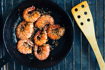 Image showing Shrimp fried with garlic and sesame seeds