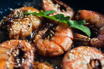 Image showing Shrimp fried with garlic and sesame seeds