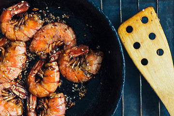 Image showing Shrimp fried with garlic and sesame seeds