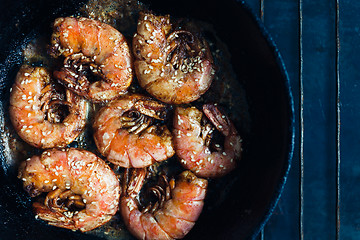 Image showing Shrimp fried with garlic and sesame seeds