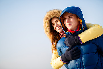 Image showing beautiful couple embracing in winter