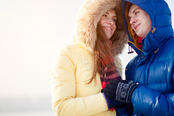 Image showing beautiful couple embracing in winter