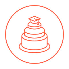 Image showing Graduation cap on top of cake line icon.