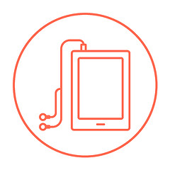 Image showing Tablet with headphones line icon.