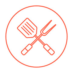 Image showing Kitchen spatula and big fork line icon.