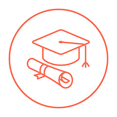 Image showing Graduation cap with paper scroll line icon.