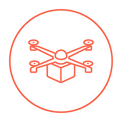 Image showing Drone delivering package line icon.