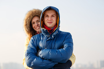 Image showing Young couple together at outdoor in winter