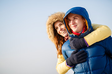 Image showing beautiful couple embracing in winter