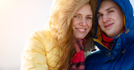 Image showing Young couple together at outdoor in winter