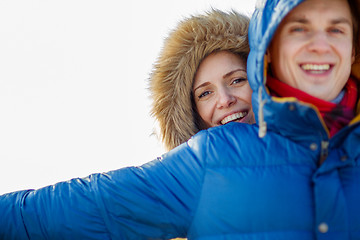 Image showing beautiful couple embracing in winter