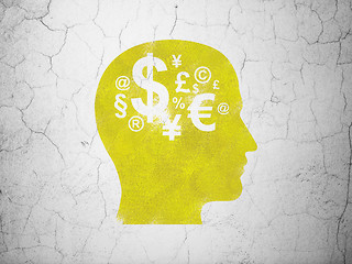 Image showing Learning concept: Head With Finance Symbol on wall background