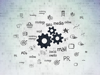 Image showing Marketing concept: Gears on Digital Paper background