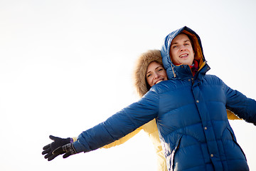 Image showing beautiful couple embracing in winter