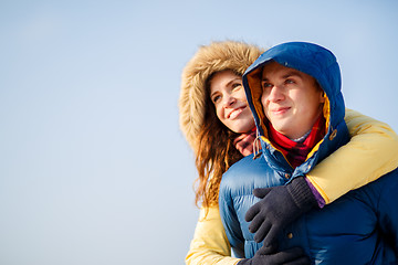 Image showing beautiful couple embracing in winter