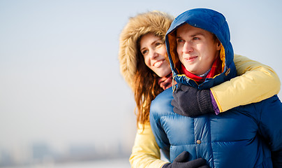 Image showing beautiful couple embracing in winter