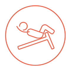 Image showing Man doing crunches on incline bench line icon.