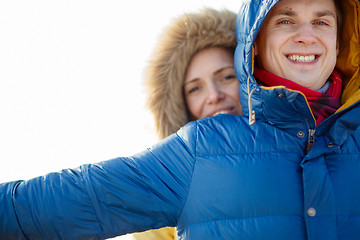 Image showing beautiful couple embracing in winter