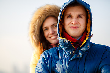 Image showing Young couple together at outdoor in winter