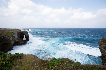 Image showing Manza cliff in Okinawa japan under storm 