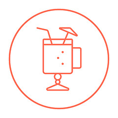 Image showing Glass with drinking straw and umbrella line icon.