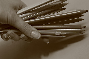 Image showing Stack of colored pencils