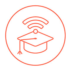 Image showing Graduation cap with wi-fi sign line icon.